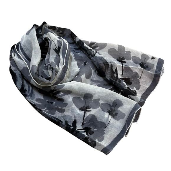 Vintage VERA gray & beige chiffon silk scarf flowers floral art-to-wear FLAW - Picture 8 of 9